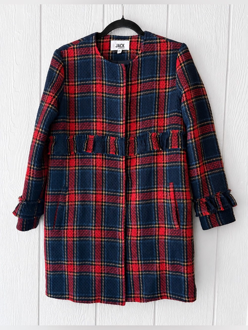 Jack by BB Dakota Plaid Textured Car Coat Frayed Trim XS - Picture 1 of 8